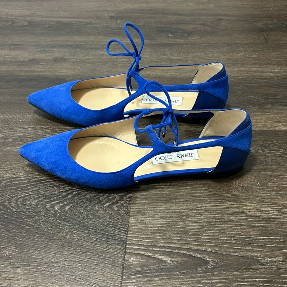 Jimmy Choo Blue Suede Vanessa Flats - Size 8